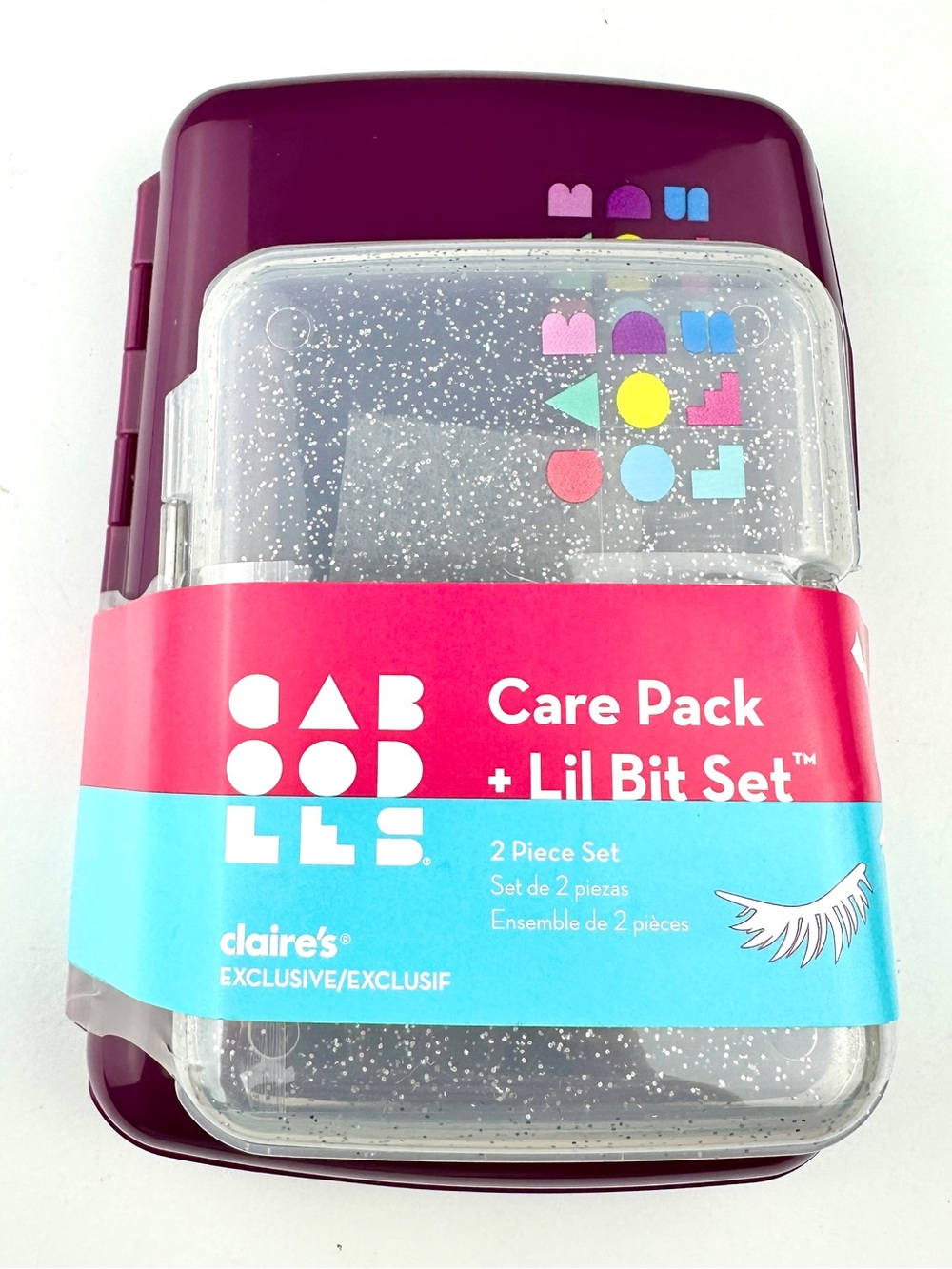 Caboodles Care Pack + Lil Bit Set Claire’s Exclusive Plum Glitter 2pc NWT